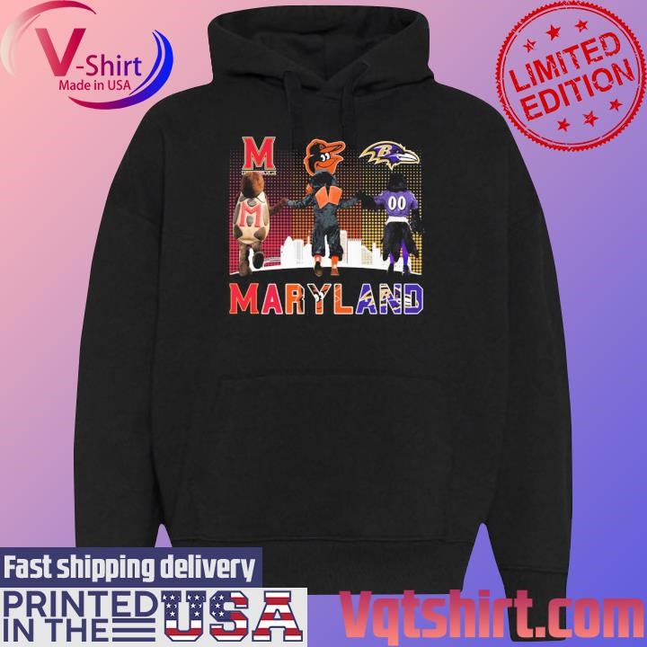 Maryland Sport team skyline Testudo The Oriole Bird and Poe shirt Black Hoodie