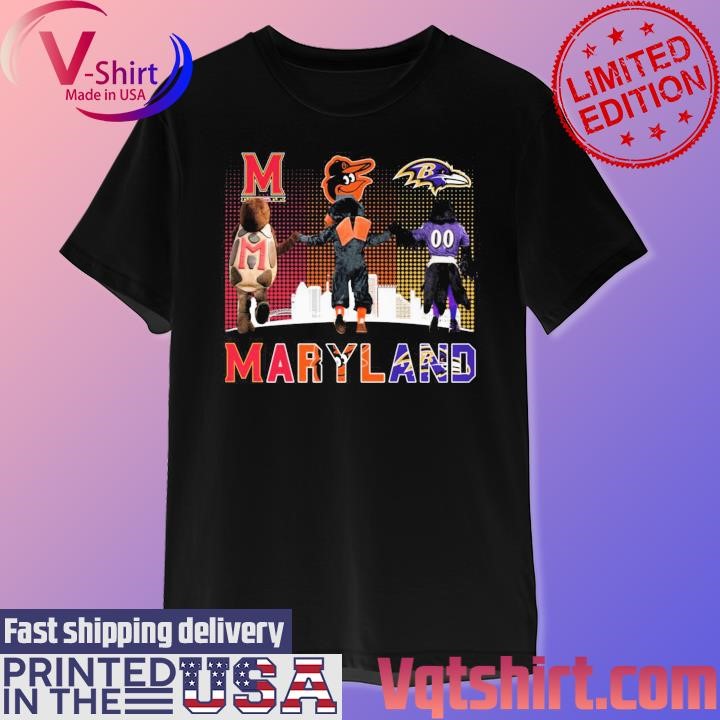 Maryland Sport team skyline Testudo The Oriole Bird and Poe shirt