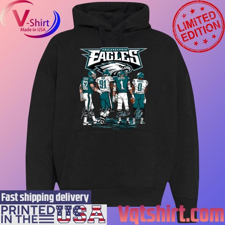 Philadelphia Eagles Kelce Cox Hurts and Swift signatures shirt Black Hoodie