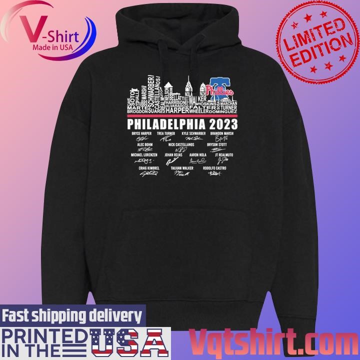 Philadelphia Phillies 2023 Team Name Skyline signatures shirt Black Hoodie