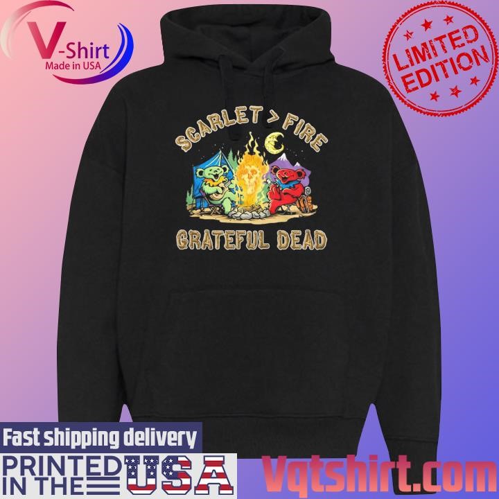 Scarlet Fire Grateful Dead Bear Camping shirt Black Hoodie