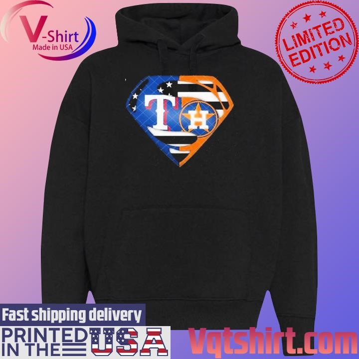 Superman Hero Texas Rangers vs Houston Astros logo shirt Black Hoodie