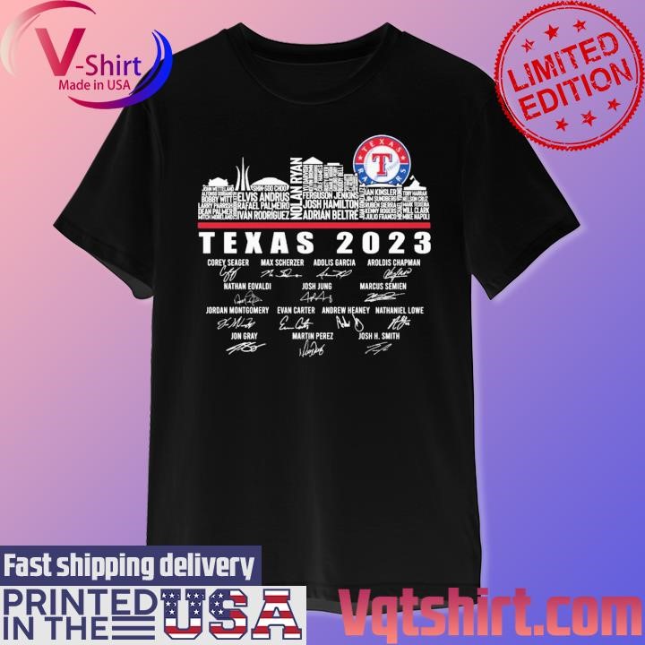 Texas Rangers 2023 Team Name Skyline signatures shirt