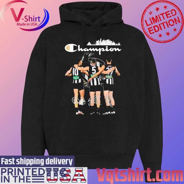 Champions Collingwood Magpies Scott Pendlebury Jamie Elliott and Brayden Maynard signatures s Black Hoodie