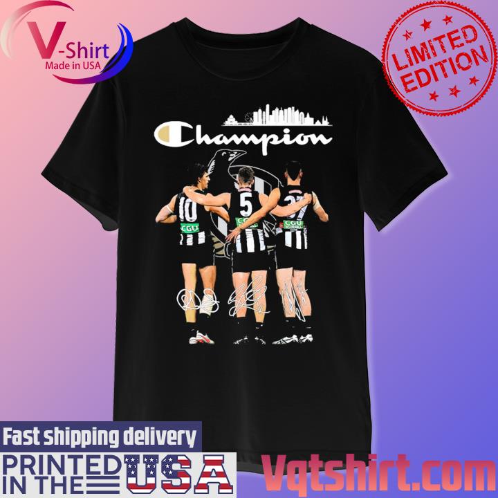 Champions Collingwood Magpies Scott Pendlebury Jamie Elliott and Brayden Maynard signatures shirt