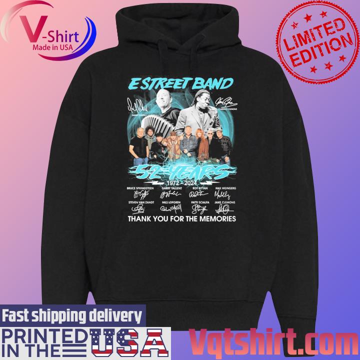 Estreet Band And Bruce Springsteen 52 Years 1972-2024 Thank You For The Memories Signatures Shirt Black Hoodie