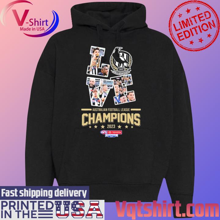 Love Collingwood Magpies Team Australian Football League Champions 2023 s Black Hoodie