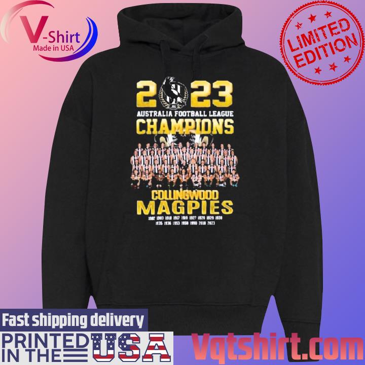 Official 2023 Australia Football League Champions Collingwood Magpies s Black Hoodie