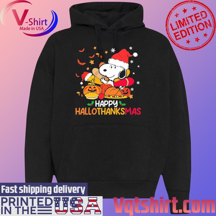 Santa Snoopy and Woodstock Happy Hallothanksmas 2023 s Black Hoodie