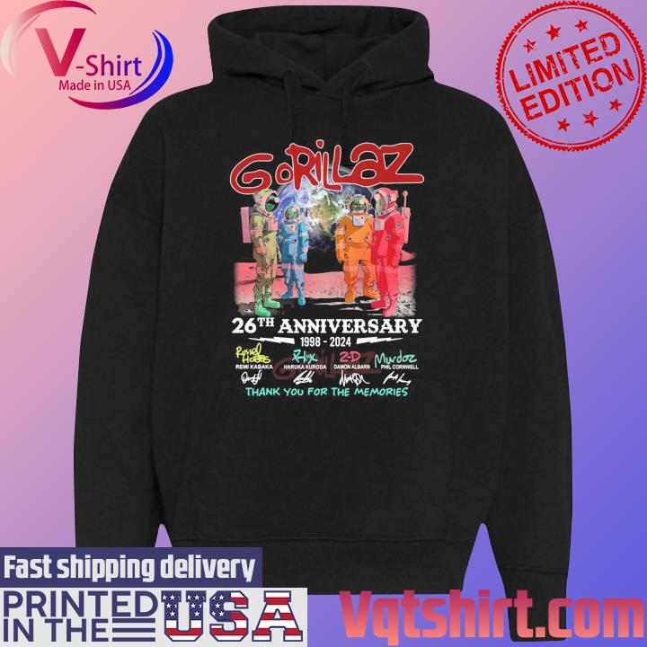 Gorillaz 26th anniversary 1998-2024 thank you for the memories signatures s Black Hoodie