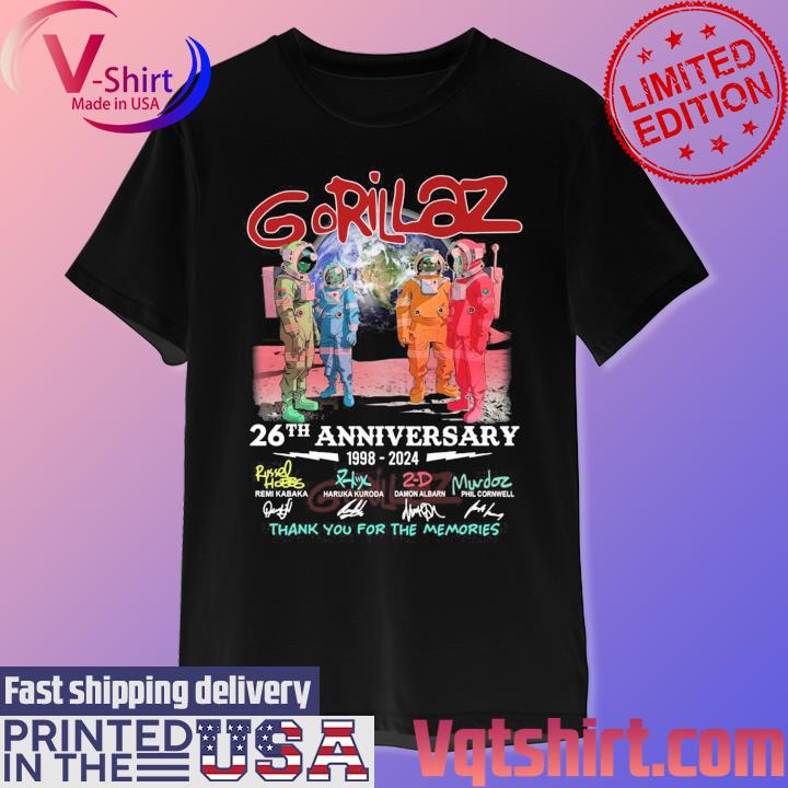 Gorillaz 26th anniversary 1998-2024 thank you for the memories signatures shirt