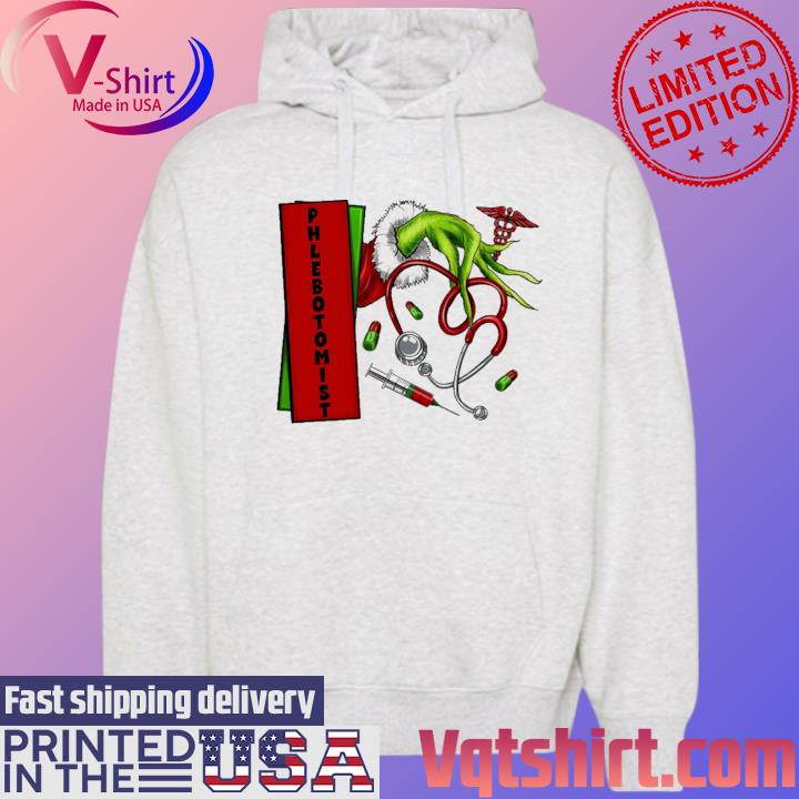 Grinch Hand Hold Nurse Phlebotomist Merry Christmas Shirt Hoodie