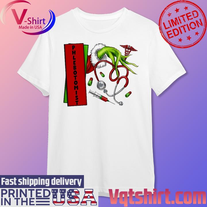 Grinch Hand Hold Nurse Phlebotomist Merry Christmas Shirt