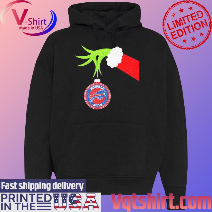 Grinch Hand Hold Ornament University of Buffalo Bills s Black Hoodie