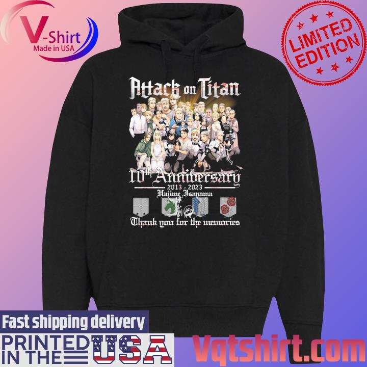 Official Attack On Titan 10th anniversary 2013-2023 Hajime Seagame thank you for the memories signature s Black Hoodie