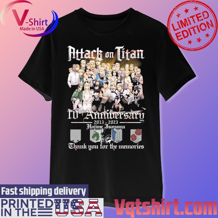 Official Attack On Titan 10th anniversary 2013-2023 Hajime Seagame thank you for the memories signature shirt