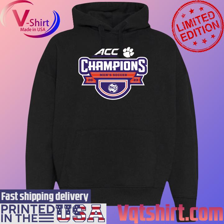 Official Clemson Tigers 2023 ACC Men's Soccer Conference Tournament Champions Locker Room T-Shirt Black Hoodie