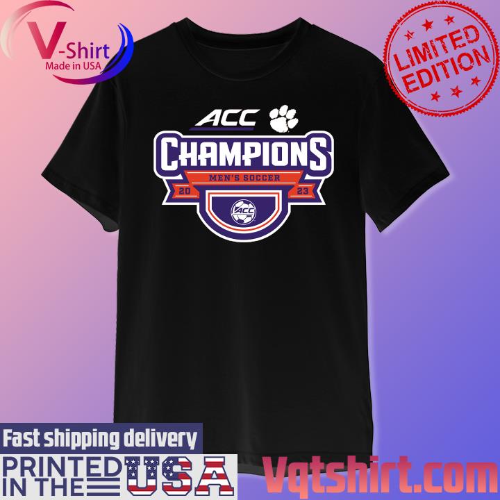 Official Clemson Tigers 2023 ACC Men's Soccer Conference Tournament Champions Locker Room T-Shirt