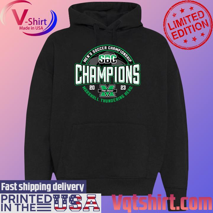 Official Marshall Thundering Herd 2023 Sun Belt Men's Soccer Conference Tournament Champions T-Shirt Black Hoodie