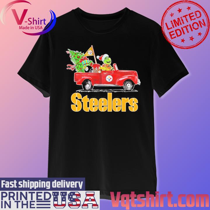 Official Santa Grinch and Dog driver car Pittsburgh Steelers Christmas shirt