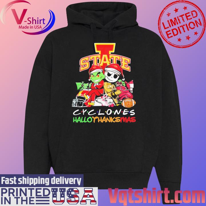 Official Santa Grinch And Jack Skellington Friends Iowa State Cyclones Hallothanksmas s Black Hoodie