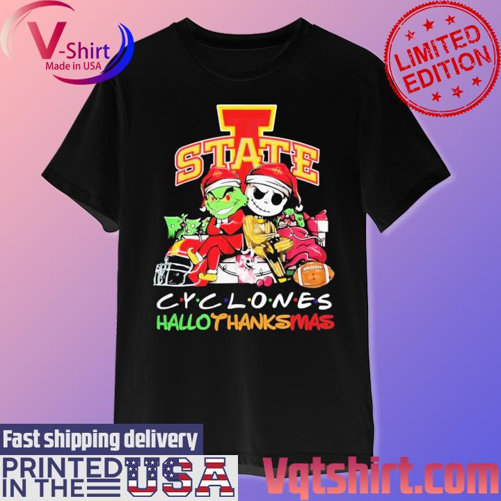 Official Santa Grinch And Jack Skellington Friends Iowa State Cyclones Hallothanksmas shirt