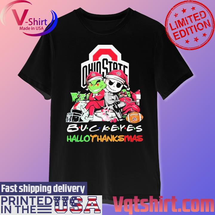 Official Santa Grinch And Jack Skellington Friends Ohio State Buckeyes Hallothanksmas shirt