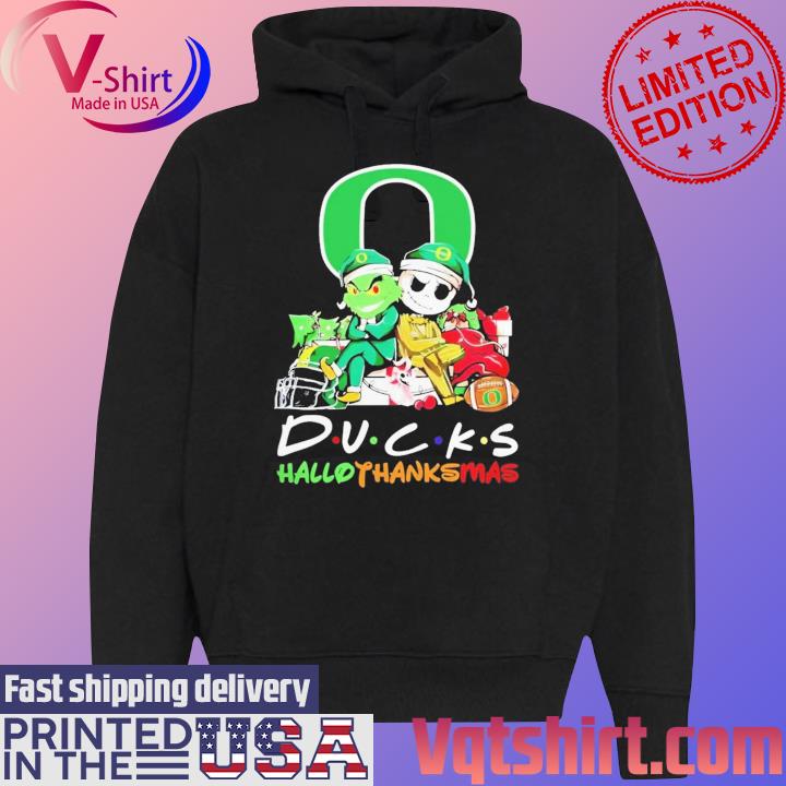 Official Santa Grinch And Jack Skellington Friends Oregon Ducks Hallothanksmas s Black Hoodie