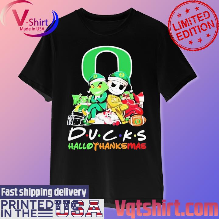 Official Santa Grinch And Jack Skellington Friends Oregon Ducks Hallothanksmas shirt