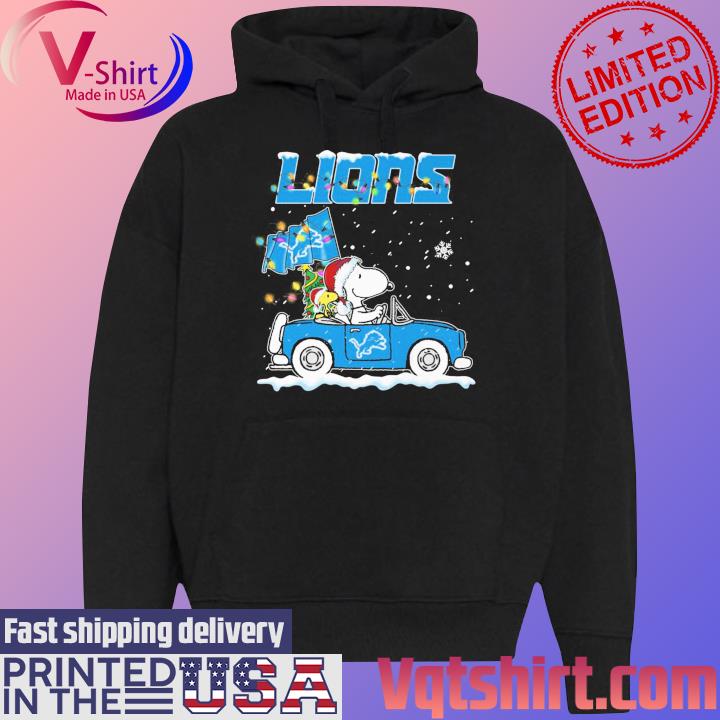 Official Santa Snoopy and Woodstock driver car Detroit Lions Christmas s Black Hoodie