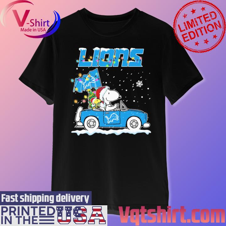 Official Santa Snoopy and Woodstock driver car Detroit Lions Christmas shirt