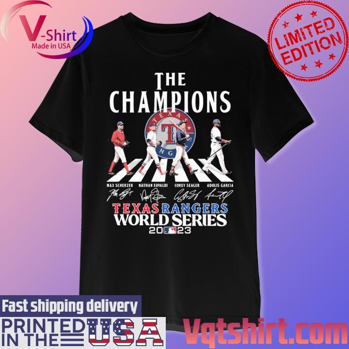 Official The Champions Abbey Road Texas Rangers World Series 2023 signatures shirt