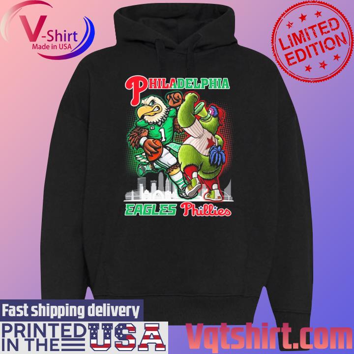 Philadelphia Mascot Skyline Eagles and Phillies s Black Hoodie