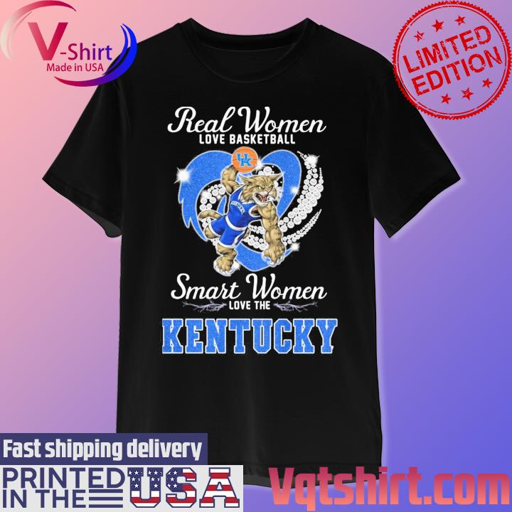 Real Women love basketball smart Women love the Kentucky Wildcats mascot heart diamond shirt