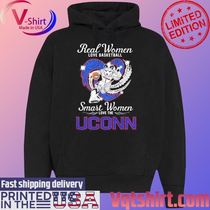 Real Women love basketball smart Women love the Uconn Huskies mascot heart diamond s Black Hoodie