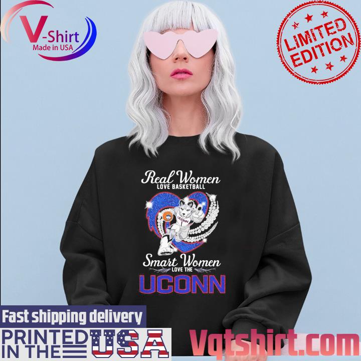 Real Women love basketball smart Women love the Uconn Huskies mascot heart diamond s Sweater