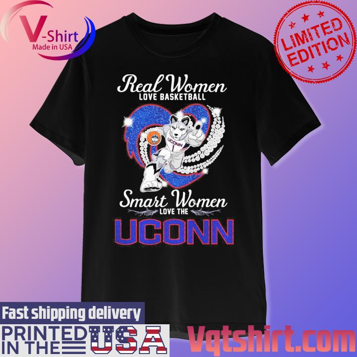 Real Women love basketball smart Women love the Uconn Huskies mascot heart diamond shirt