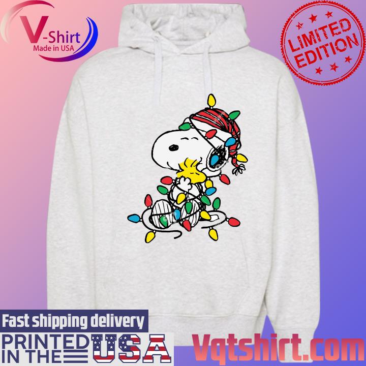 Santa Snoopy And Woodstock Lights Merry Christmas Shirt Hoodie