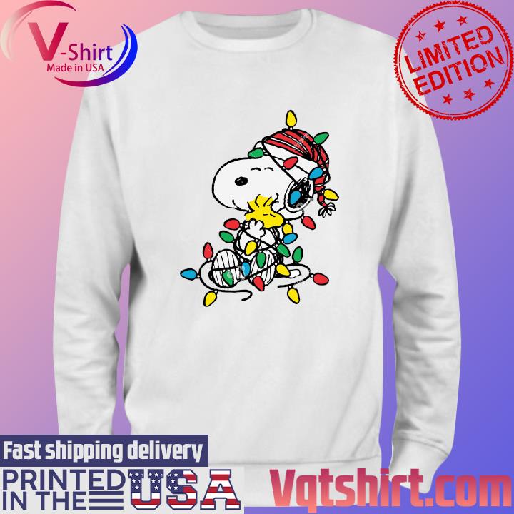 Santa Snoopy And Woodstock Lights Merry Christmas Shirt Sweater