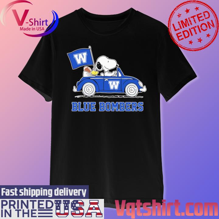 Snoopy and Woodstock driver Car Blue Bombers shirt