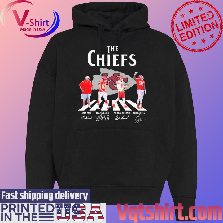 The Chiefs Andy Reid Travis Kelce Patrick Mahomes Chris Jones abbey road signatures s Black Hoodie