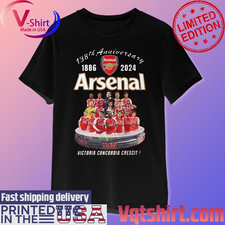 Official 138th Anniversary 1886-2024 Arsenal Victoria Concordia Crescit Signatures T-Shirt