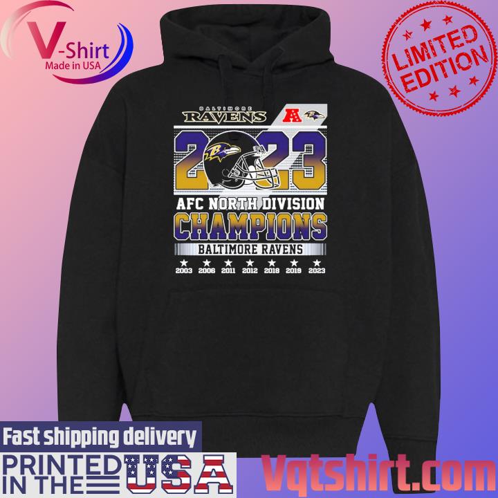 Official 2023 AFC North Division Champions Baltimore Ravens T-Shirt Black Hoodie