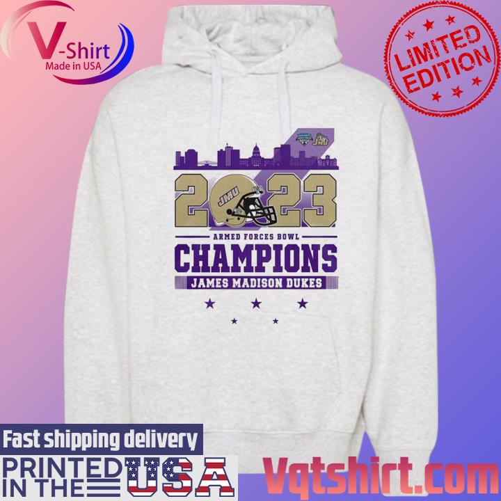 Official 2023 Armed Forces Bowl Champions James Madison Dukes Shirt Hoodie