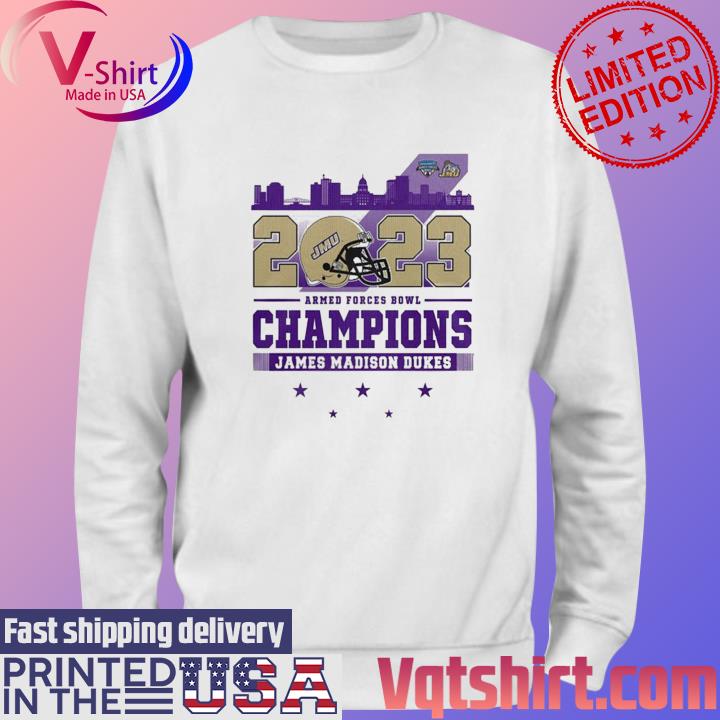 Official 2023 Armed Forces Bowl Champions James Madison Dukes Shirt Sweater