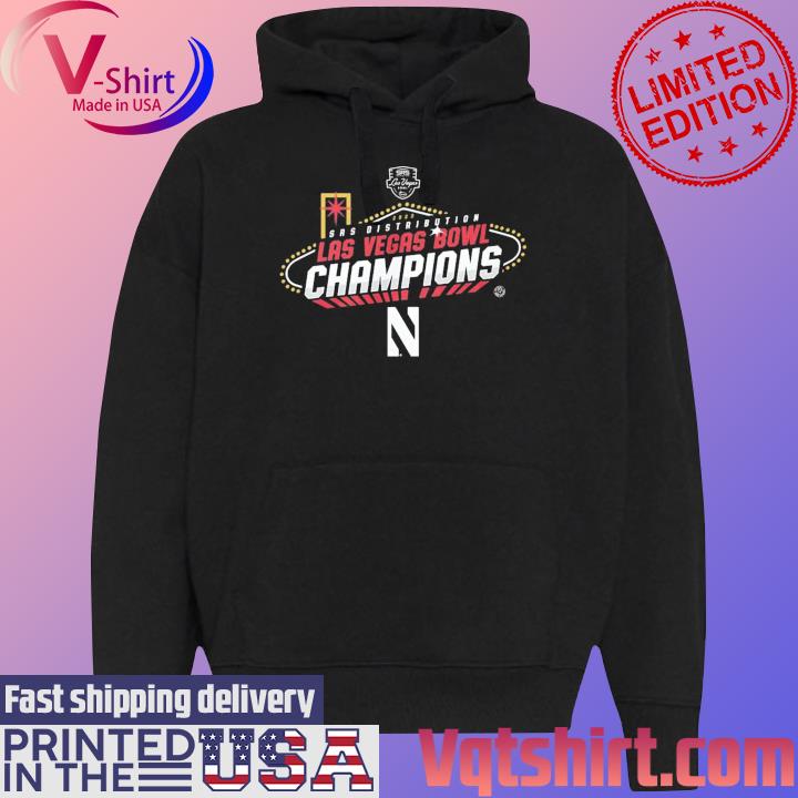 Official 2023 SRS Distribution Las Vegas Bowl Northwestern Champions Shirt Black Hoodie