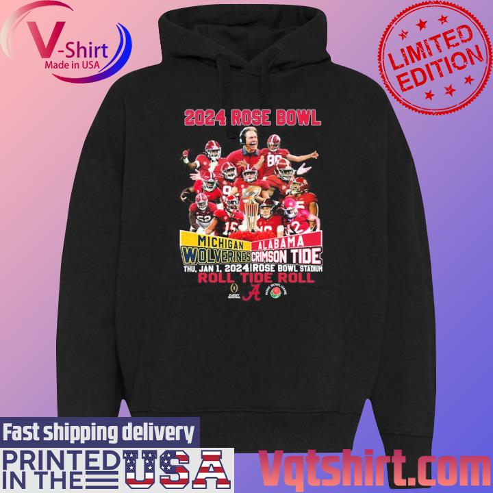 Official 2024 Rose Bowl Michigan Wolverines Vs Alabama Crimson Tide Rose Bowl Stadium Final Score Matchup s Black Hoodie