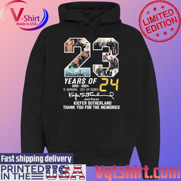 Official 23 Years Of 2001-2024 Jack Bauer Kiefer Sutherland Thank You For The Memories Signatures T-Shirt Black Hoodie