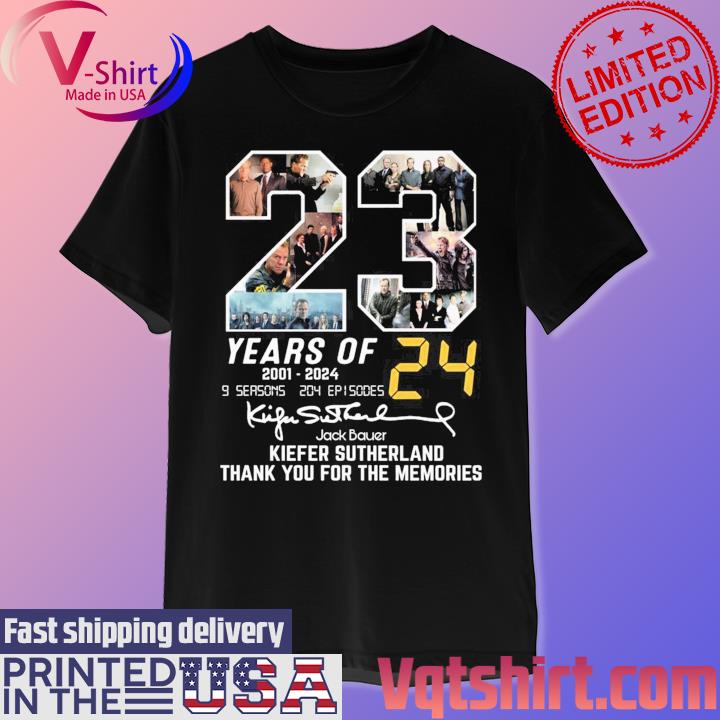 Official 23 Years Of 2001-2024 Jack Bauer Kiefer Sutherland Thank You For The Memories Signatures T-Shirt