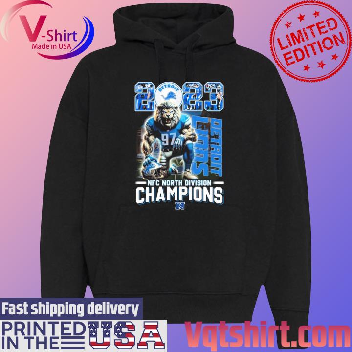 Official Detroit Lions Mascot 2023 NFC North Division Champions T-Shirt Black Hoodie